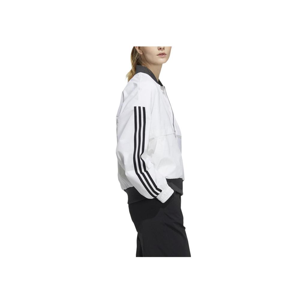adidas Striped Colorblock Logo Print Zip-Up Long Sleeve Jacket Daily Sports Casual Outerwear Women White H09760