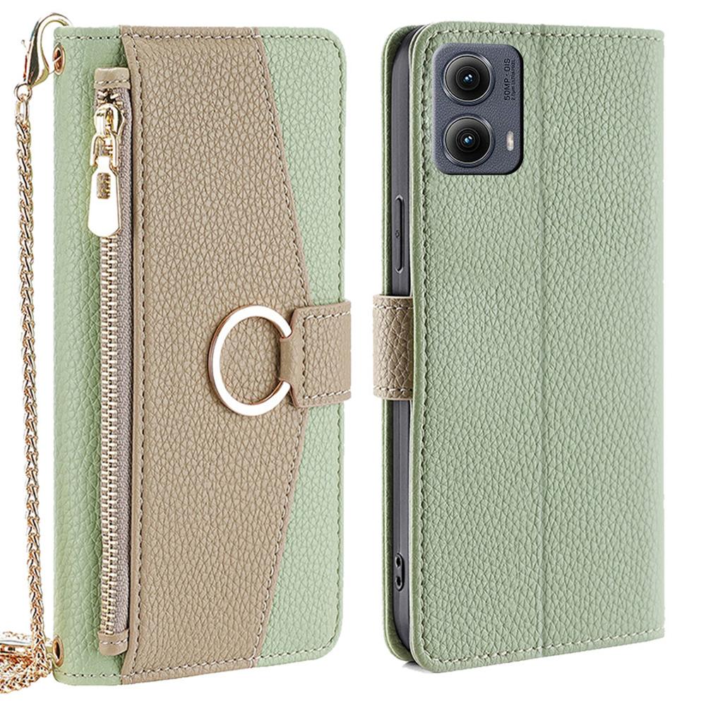 

For Motorola Edge (2024) 5G Case Mirror Wallet Leather Phone Cover with Chain Shoulder Strap E