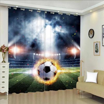 3D Modern Boys Teens Football Series Hořící vzor fotbalového míče Tenké stínování 2Panels Závěs pro ložnici Obývací pokoj Domácí dekorace