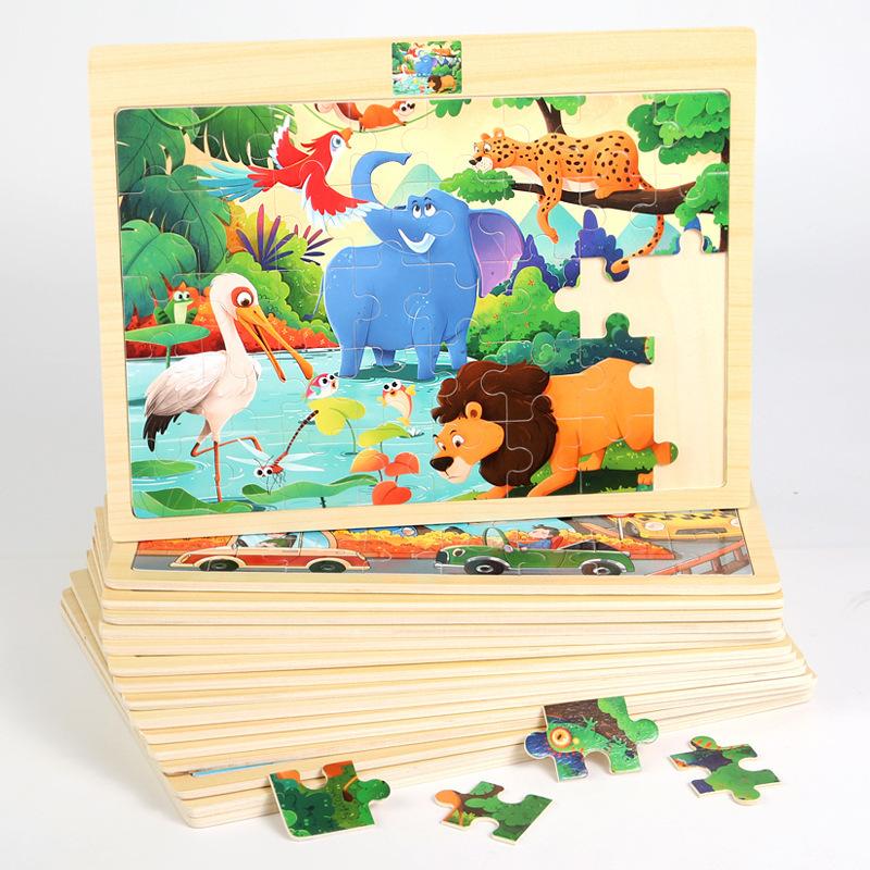 Wooden 40-piece Puzzle for Children, Animals, Dinosaurs, Cartoon Wooden Flat Puzzle for Babies, Early Education Educational Toys