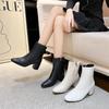 2025 Women's Pointed Toe Martin Boots: Internet Celebrity Side-Zip British Style Chunky Heel Slimming Boots