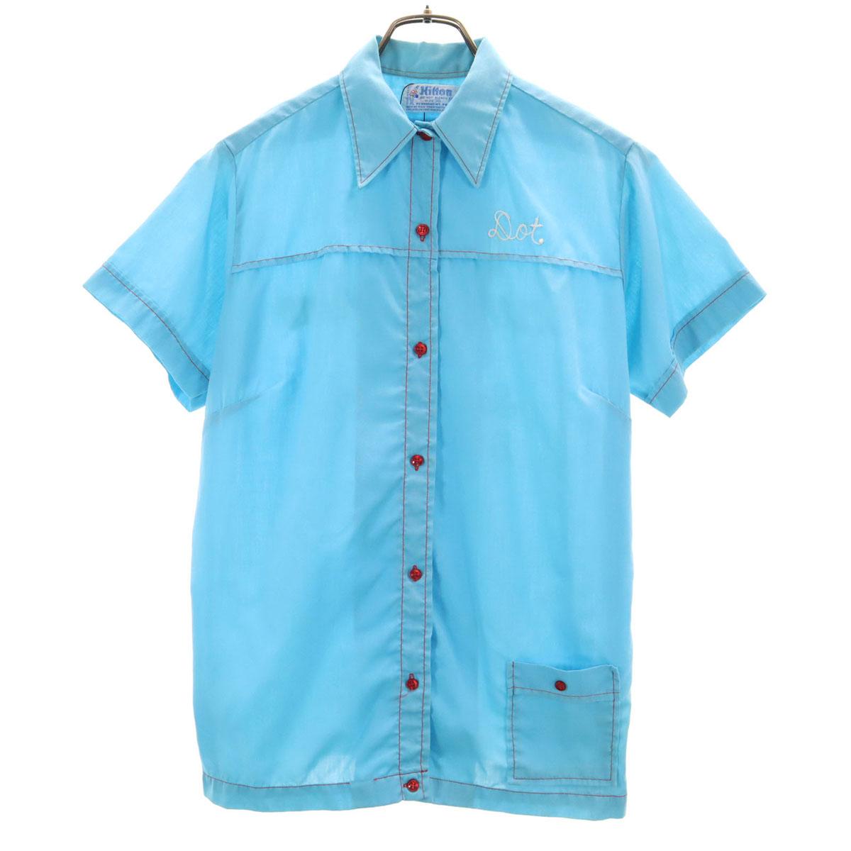 

Hilton 70-х годов Сделано в США Винтажная вышивка цепочкой Короткий рукав Рубашка для боулинга Женская Б/у