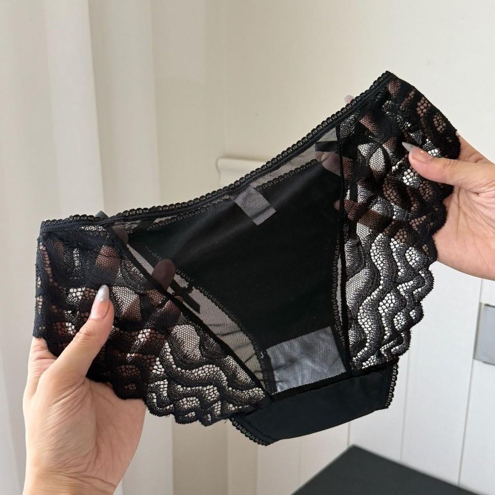 Bow Lace Flower Panties Transparent Lace Mesh Briefs Thin Women Underwear Girl