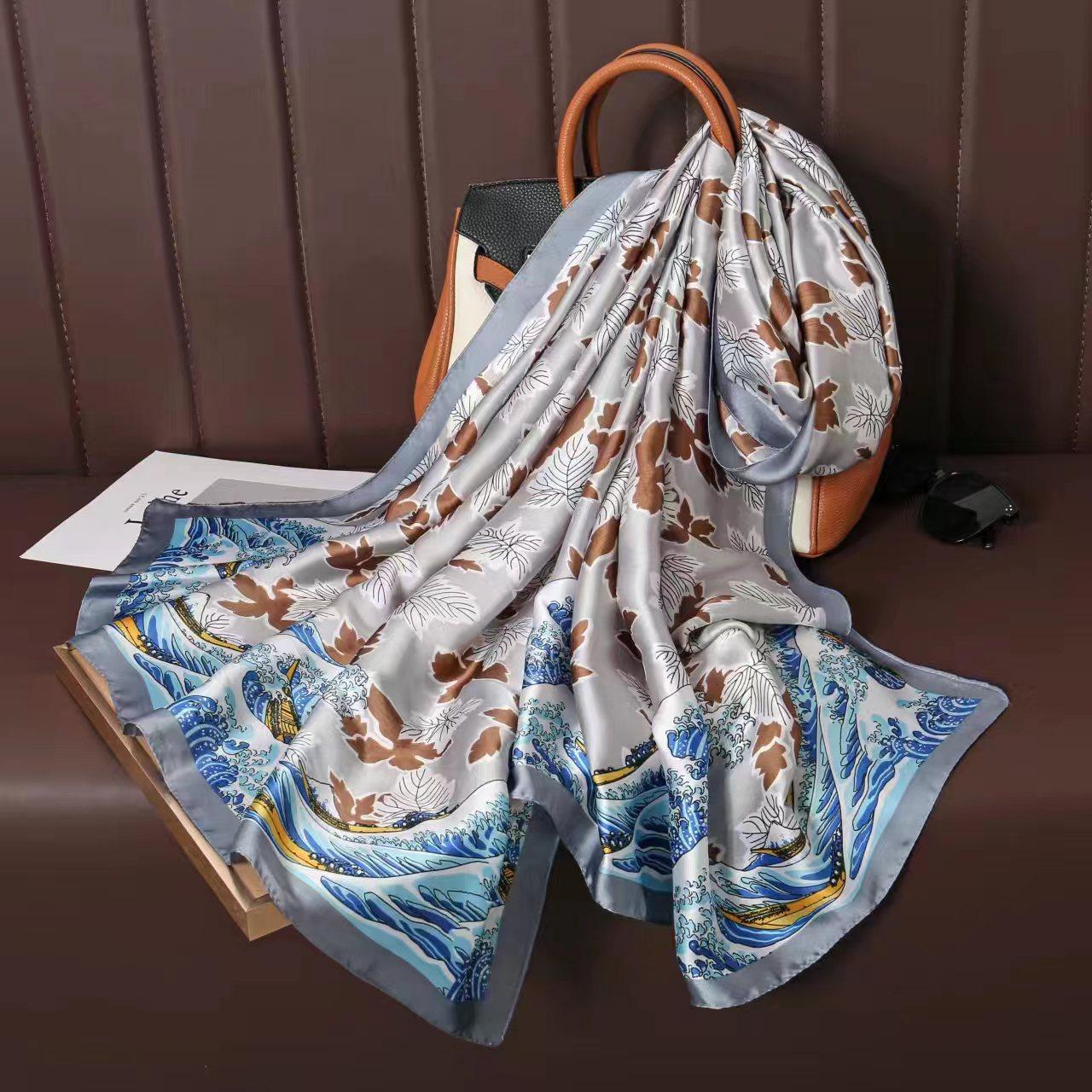 

Модный шелковый шарф женский летний солнцезащитный модный в иностранном стиле пляжное полотенце женская праздничная шаль шарф для кондиционирования воздуха верхняя одежда пряжа шарф 90*180cm