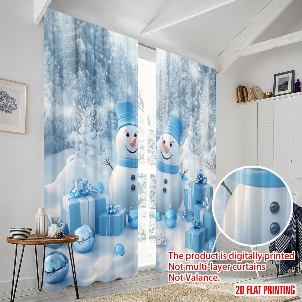 2pcs,2D Plane Printing Pattern Curtains Cute Snowmen Winter Gifts (3) Polyester Fabric (without Rod) Decorations Inside Use for