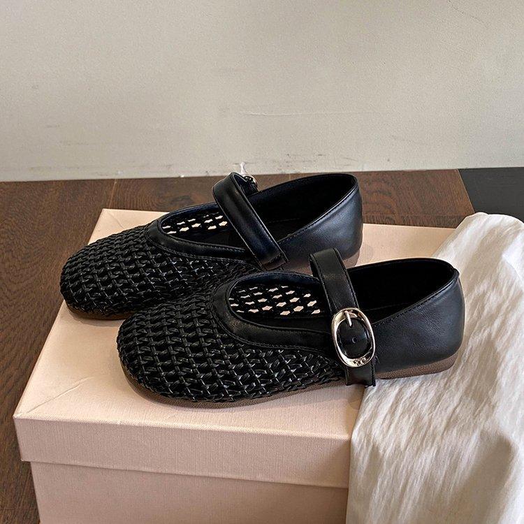 

Mesh Mary Jane women s shoes 2025 summer new hollow shallow mouth flat heel flat bottom belt buckle non-slip single shoes 35