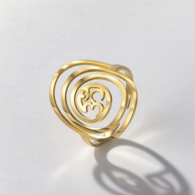 LIKGREAT Spiritual Spiral Ring For Women Men OM Symbol Stainless Steel Hollow Rings Buddhism Hindu Yoga Amulet Jewelry Gifts