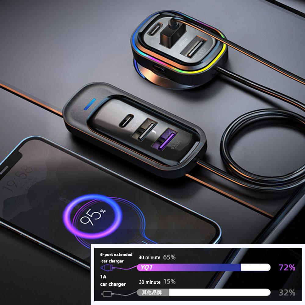 Car Charger 66W Super Fast Charging PD QC3.0 USB C Car Phone Charger Type C Ear Seat Multi-port Wired Phone Charger for Cars