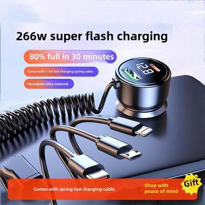 Carregador de Carro Digital Super Rápido de 100W com Cabo