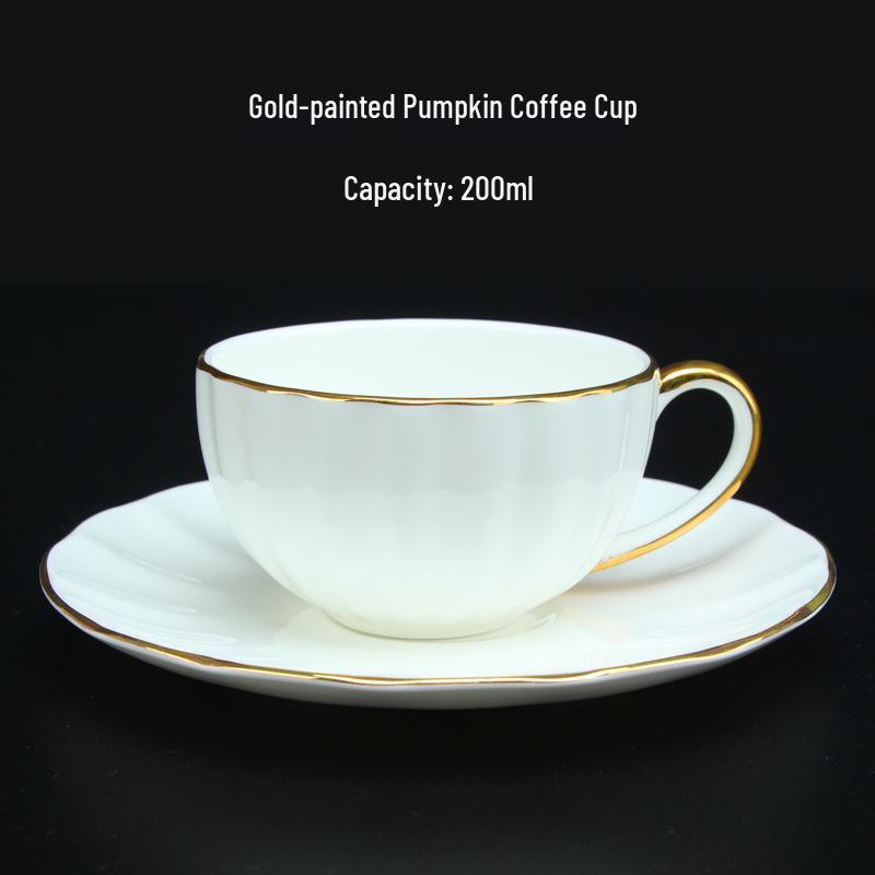 Nordic Style Bone China Coffee Set - Gold Trimmed Butterfly Design Cups (White).