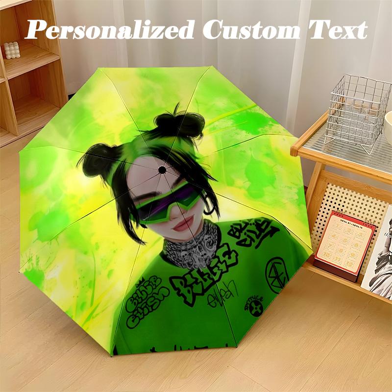 8‑Rib Automatic Umbrella, Billie Eilish Design Foldable Umbrella for Sun Rain Protection Travel
