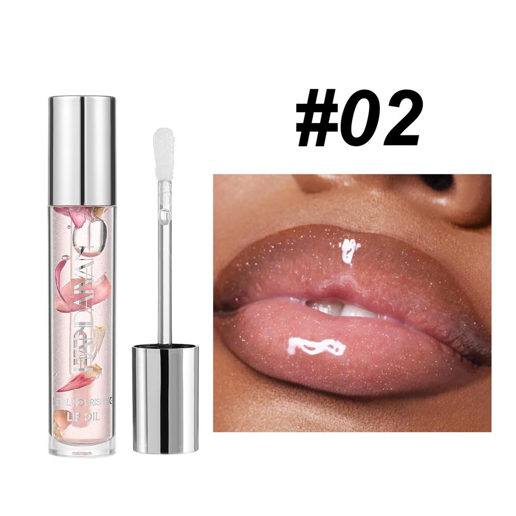 Óleo labial transparente com flor seca, espelho de água, brilho labial, hidratante de longa duração, brilho labial perolado