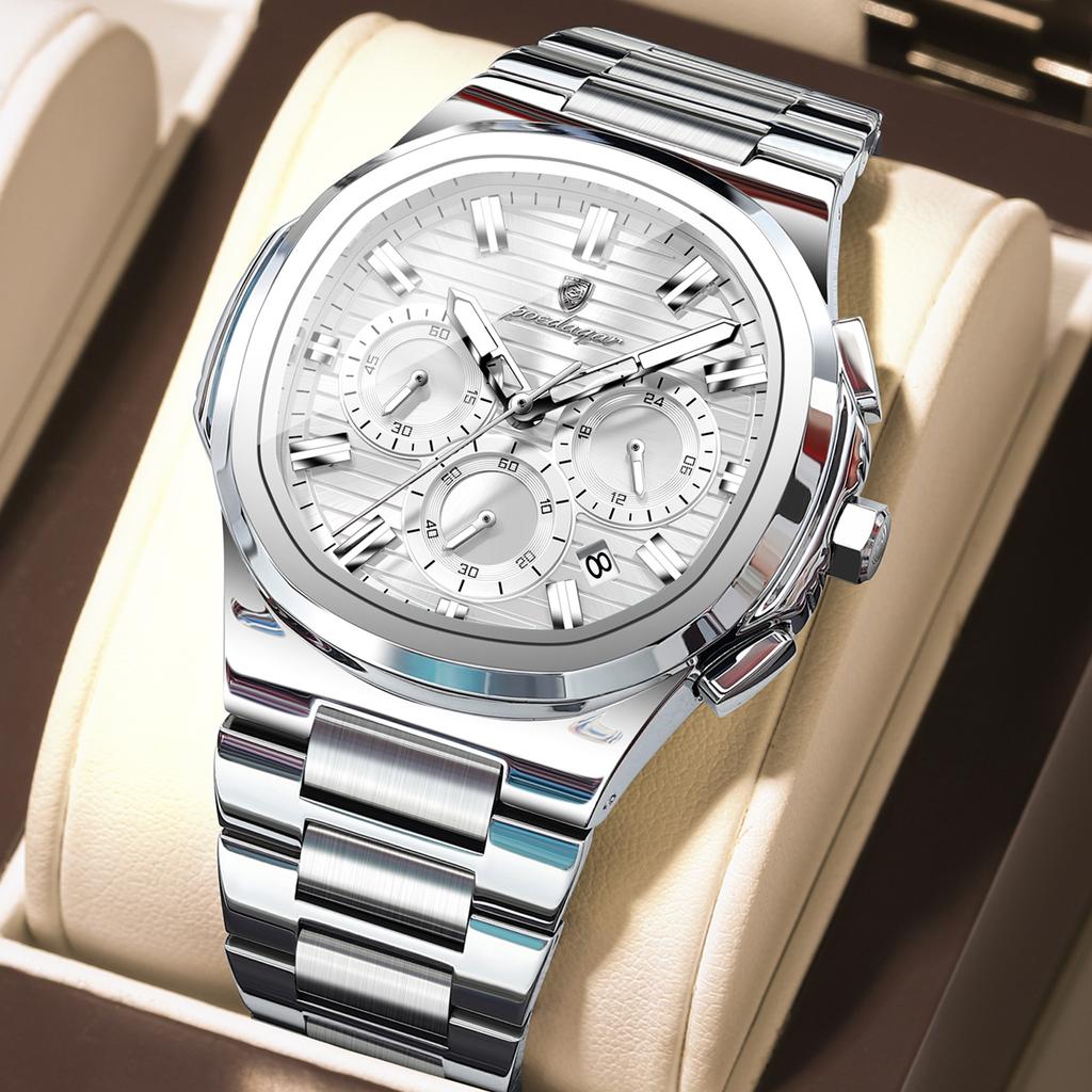 Luxury Watches For Man Multifunctional Chronograph Date Quartz Men's Clock Business Stainless Steel Gold Watchlino