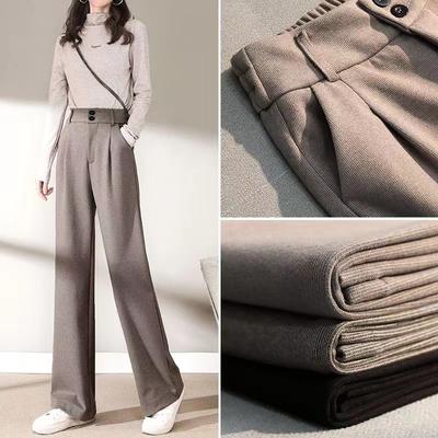 2024 Autunno Inverno Donna Pantaloni di Lana Concisi Pantaloni Ampi da Donna Designer Pantaloni Esterni Femminili Ispessiti a Vita Alta con Drappeggio