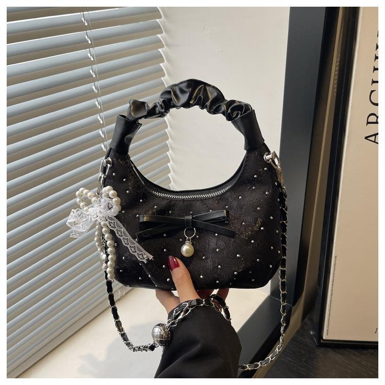 1Pc Korean Niche Pleated Hand Carry Crescent Bag Women's New Fashion Versatile Messenger Bag Summer Versatile Commuter Bag