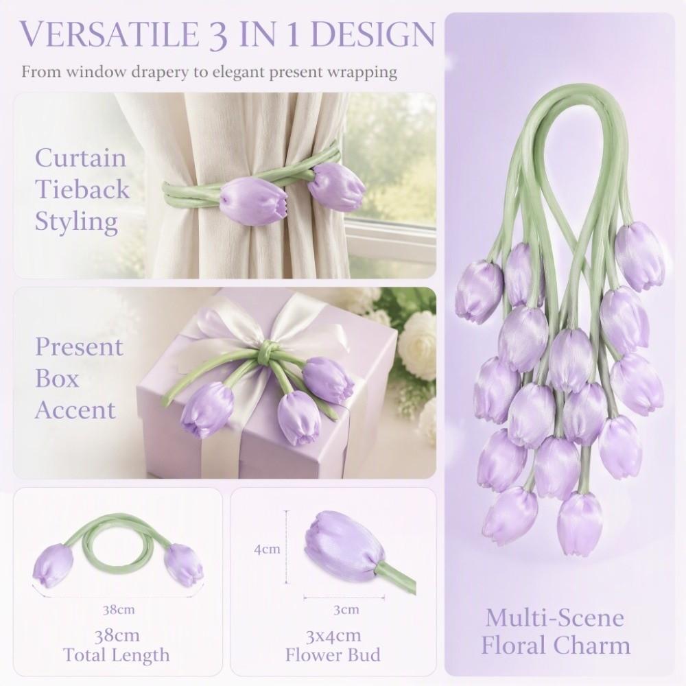 10Pcs Purple Curtain Tiebacks Polyester Hair Ties Elegant Tulip Flower Tassel For Women