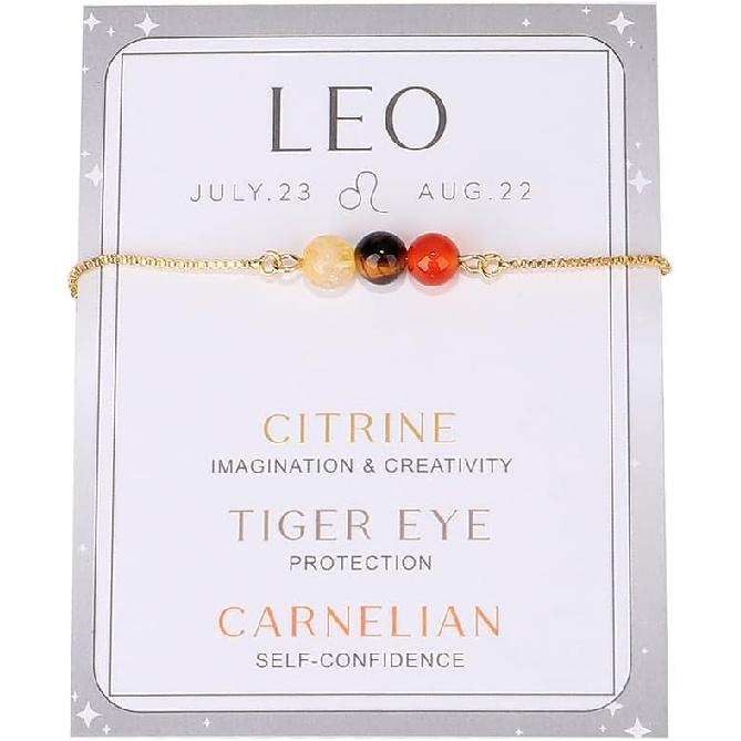 COLORFUL BLING Zodiac Bead Bracelets Healing Crystal 12 Constellation Natural Stone Chakra Stretch Adjustable Bracelets Birthstone Anxiety Relief