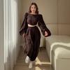 Cross-border Autumn New Suit Women's Bubble Sleeves Loose Long-sleeved Short Top Leggings Bloomers Set