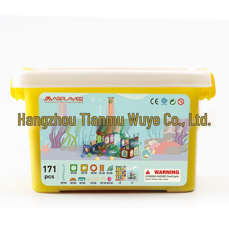 Cross-Border Magnetic Tiles: Colorful Large Window Building Blocks with Pipe Rolling Ball for Kids
