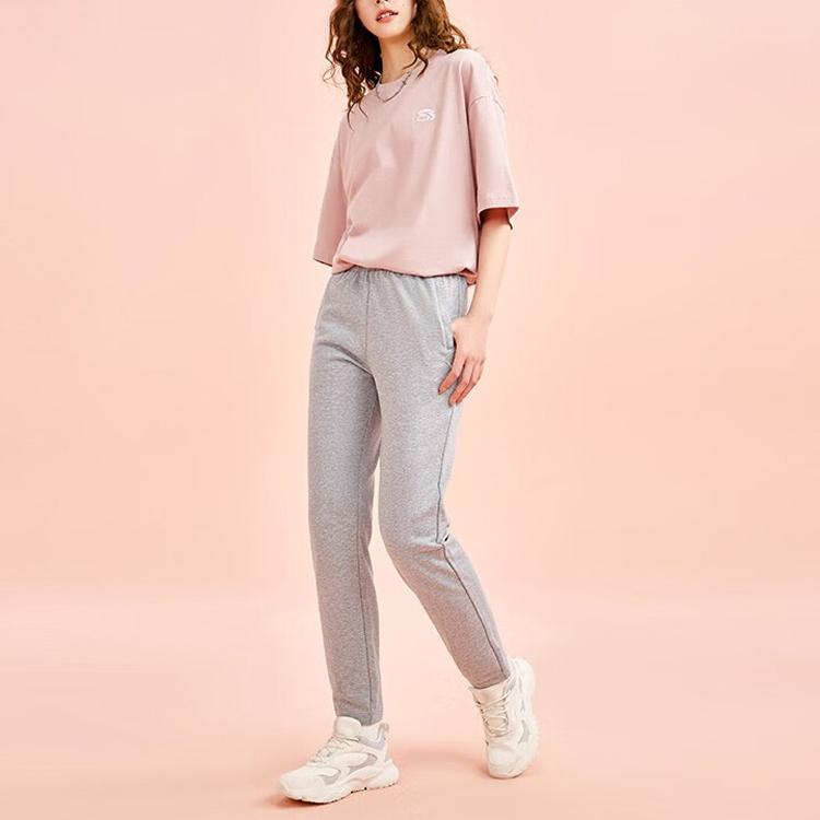 Anta Training Series Solid Color Logo Mid Waist Straight Leg Cuffed Sports Pants Women pants Gray Heather-Gray 962357301-2