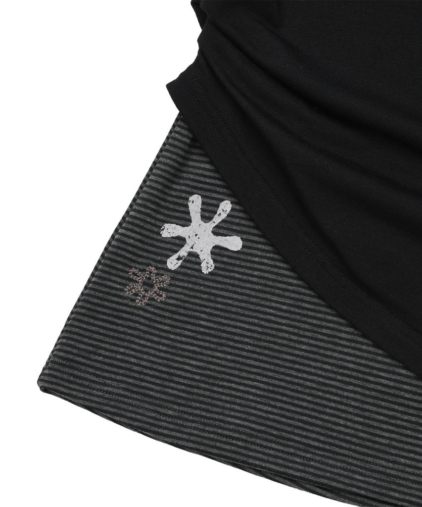 LMR Motif Embroidered Stripe Layered Short Sleeve T-Shirt Black Stripe