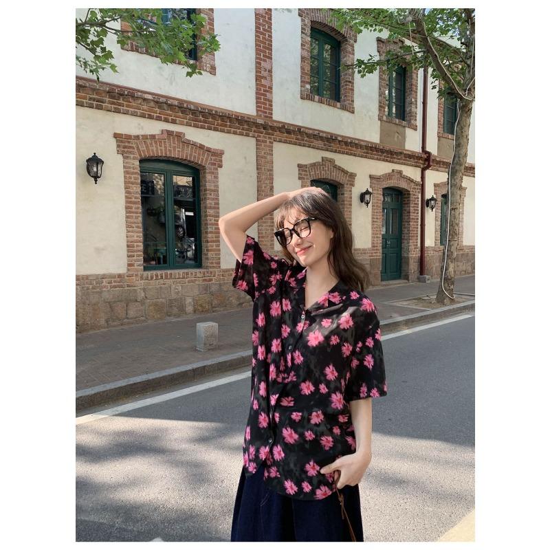Flower Printing Women's Shirts Vacation Style Casual Short Sleeved Bloues Summer New Versatile Ladies Clothing