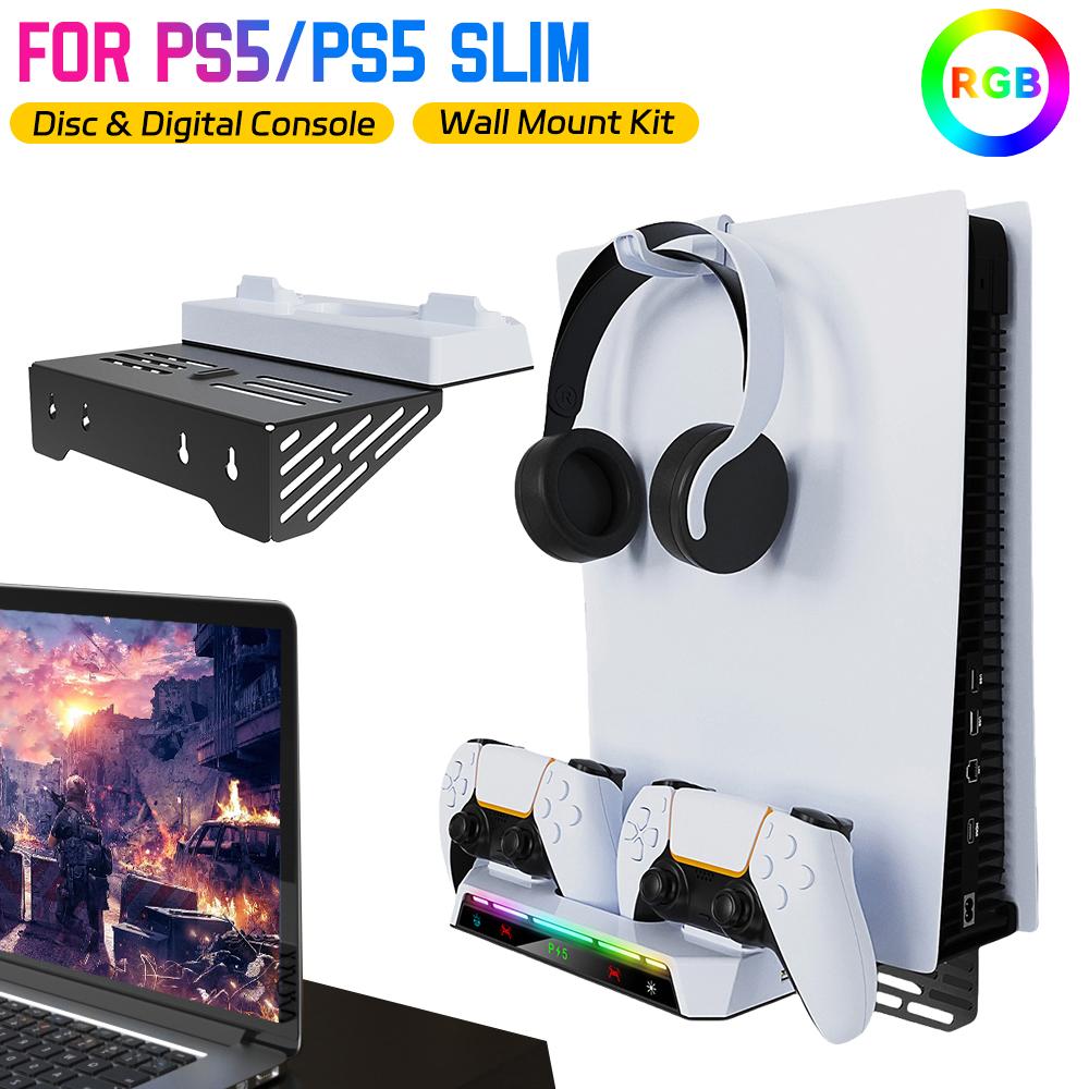 Gamepad Charging Base For PS5/PS5 Slim/PS5 Pro Consoles Disc & Digital Wall Mount Kit with Dual Controller Charging Station