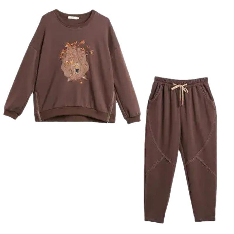 Heavy Embroidery Large Size Women's Fat Suit Fashionable Mother's Clothing Autumn and Winter Casual Two-piece Set