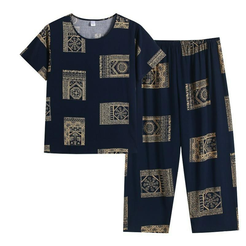 Women's Summer Suits, Casual Plus Size Artificial Cotton Short-sleeved Middle-aged Mother Pajamas, Homewear