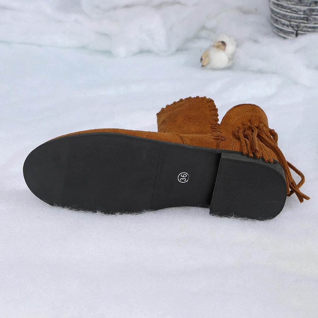 Europäische Damen Wildleder Quaste Chelsea Stiefeletten - Herbst/Winter Runde Spitze Zum Hineinschlüpfen Niedriger Absatz