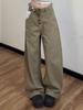 Khaki Pants Female Design Sense American Wide-leg Overalls Plus Size Slim Machete Jeans Spring