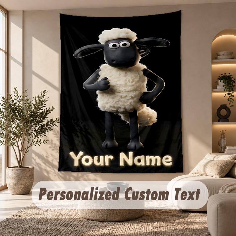 Shaun the Sheep Tapestry, Personalized Custom Text, Wall Hanging Tapestry For Living Room Home Wall Decor
