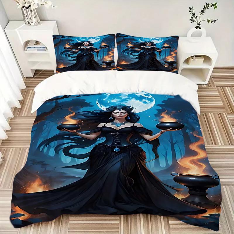 3pcs Anime Witch Decorative Bedding Set - Includes One Quilt Cover and Two Pillowcases (No Core) - Perfect for Bedroom and Guest Room Decoration, Feat