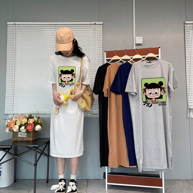 Women's Short Sleeve T-shirt Summer Large Size Medium Length Maternity Dress