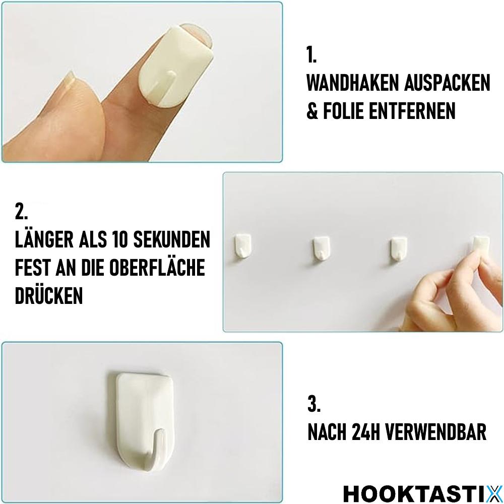 HOOKTASTIX Klebe Haken Selbstklebend Wand Halter ohne bohren 2kg [6er Set]