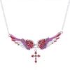 Diamond Simulated Decorated Angel Wing Cross Pendant Necklace For Ladies