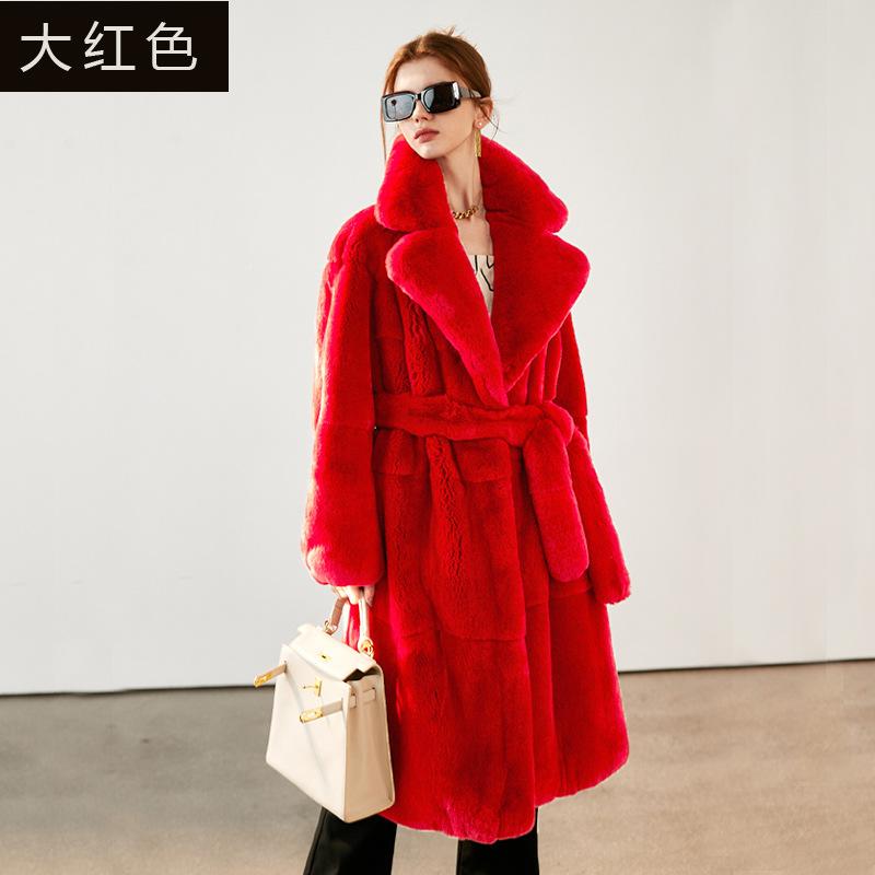 New Season New Thermal Suit Large Lapel Waist Fur Women's Long Coat Plush Jacket Women's Clothing