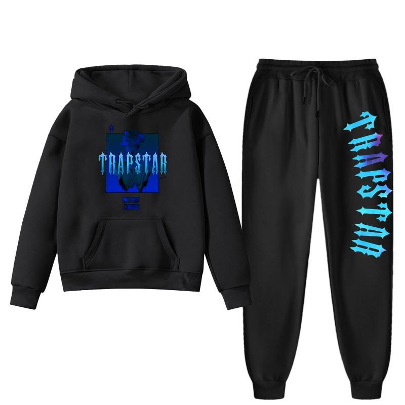 Womens Winter Casual Hooded Sweatshirt Pants Set With Print Loose Fit Streetwear