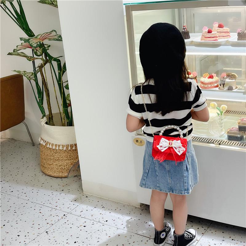 Stylish Children's Pearl Handbag With Bow Design Perfect For Mini Fashionistas And Daily Outings