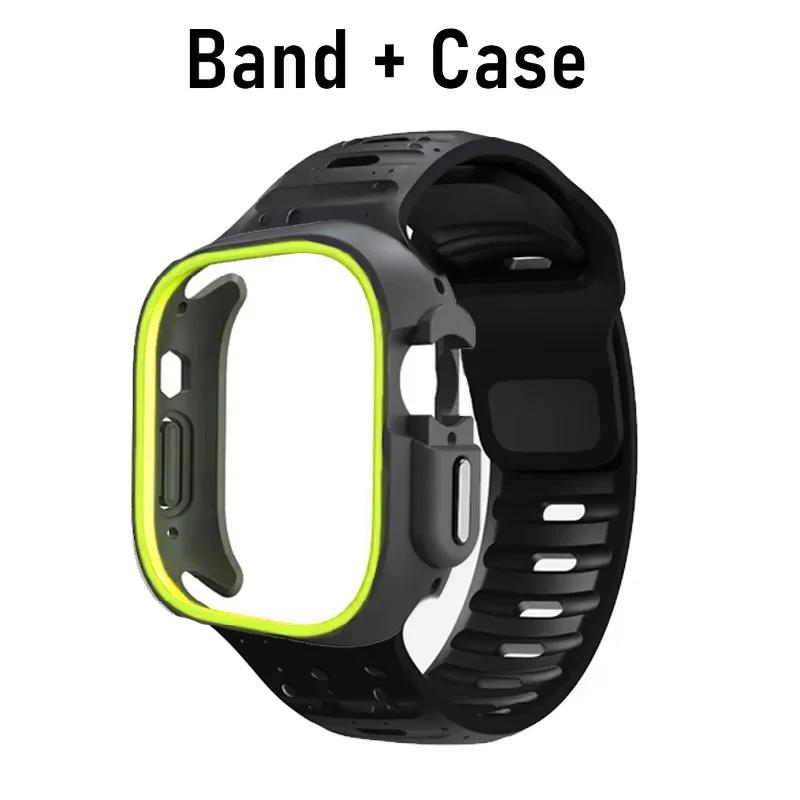 TPU Case+Silicone Strap for Apple Watch Band Ultra 49mm Sport Band for Iwatch Series10 9 8 7 6 SE 5 4 46mm 45mm 44mm 41 40 42mm