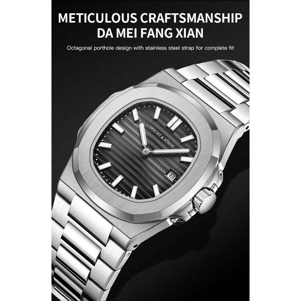 Specht & Söhne New Fashion Ultrathin Mens Watch 39MM Quartz Wristwatch Stainless Steel Waterproof Calendar 5711 Watches For Men