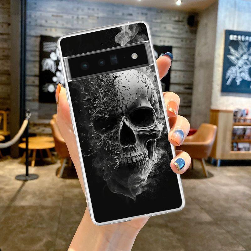 Phone Case For Google Pixel 10 9 8 7 6 9A 8A 7A 6A 5 4 5A 4A 3A Pro XL Soft Clear TPU Transparent Cover Hard Pink Purple Skull