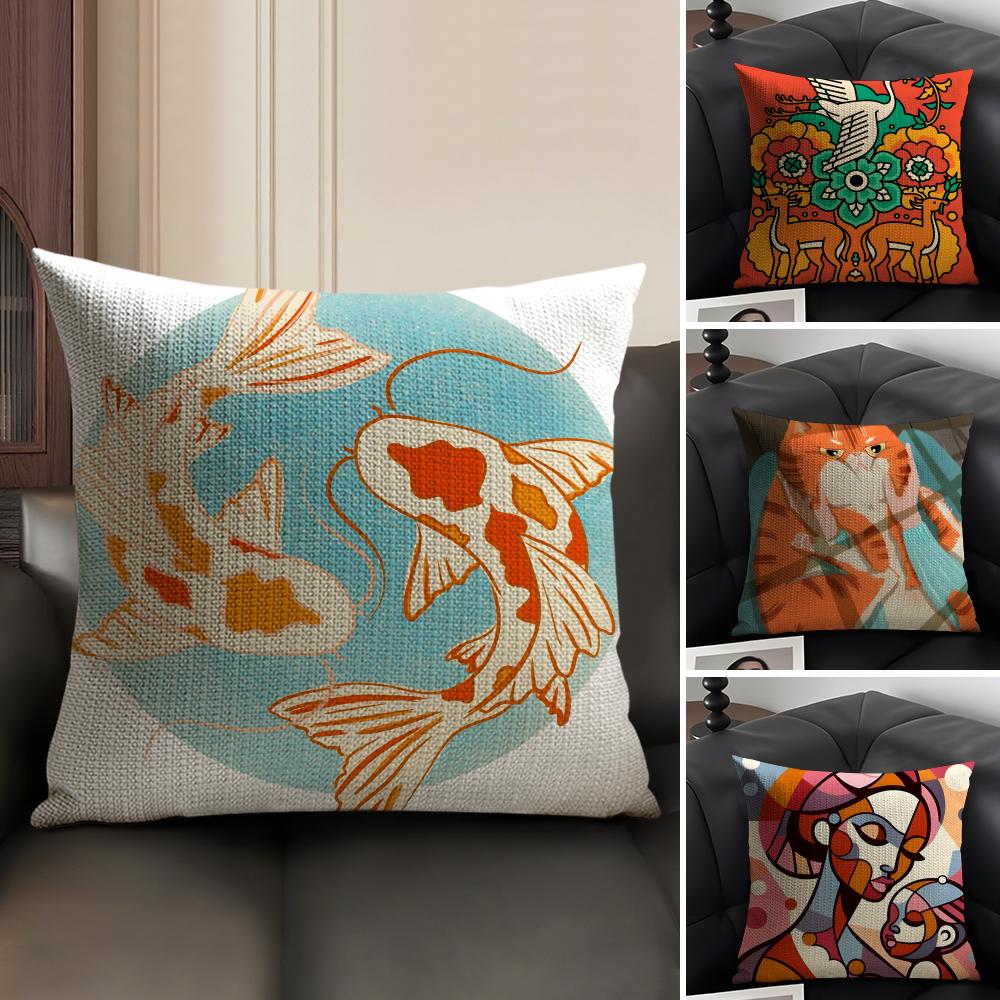 fashing Illustration of diagonal square Pillow Case Natural Linen Double-Sided Printing Sofa Home Decor Cushion Cover