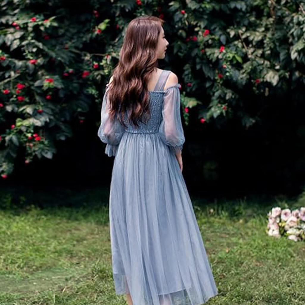 Fest Bröllop Prinsessa Brud Midi Längd Klänning med Perfekt för och Mottagningar Gratis Blå [Formemory] Klänning, Klänning, Klänning, Klänning, Off-the-Shoulder