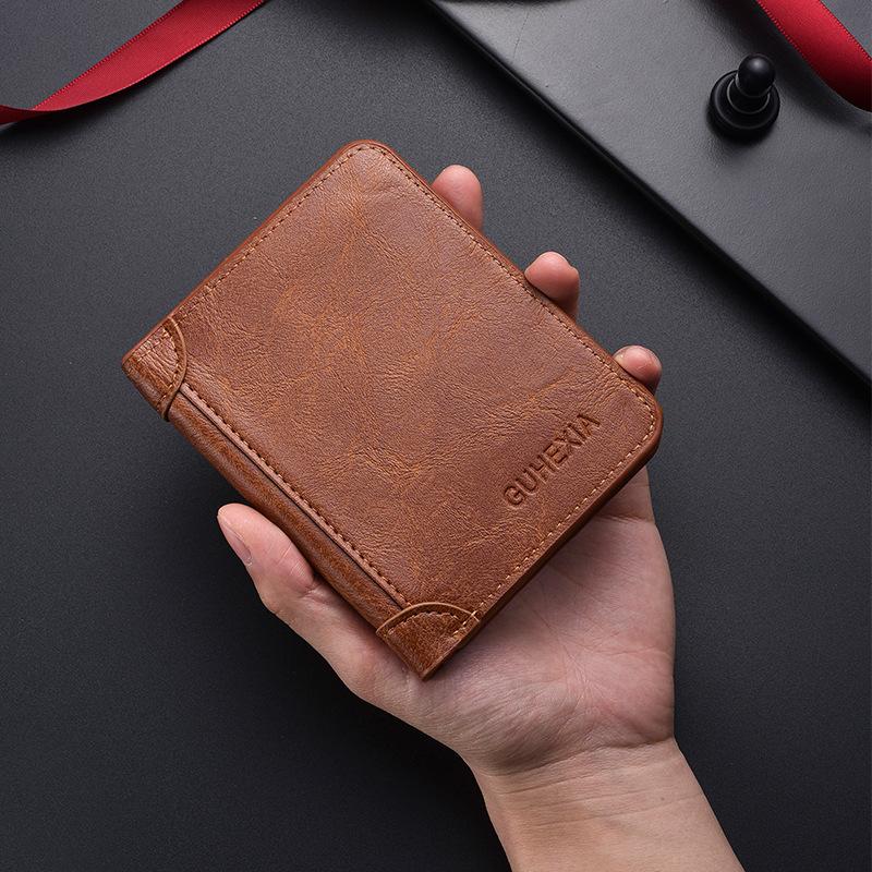 Men’s Vintage Bifold Wallet Oil Wax PU Leather Short Wallet Multi Card Holder ID Window Slim Pocket Wallet for Men