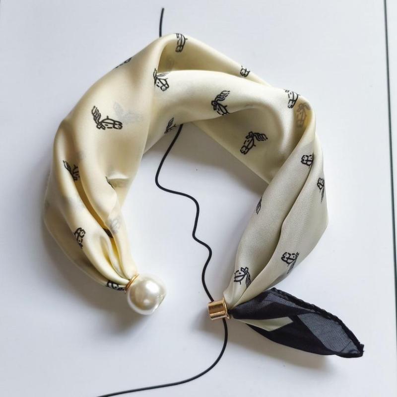 Thin Pearl Necklace with Magnetic Clasp, Lazy-style Silk Scarf, Women's Pendant Scarf, Collarbone Chain
