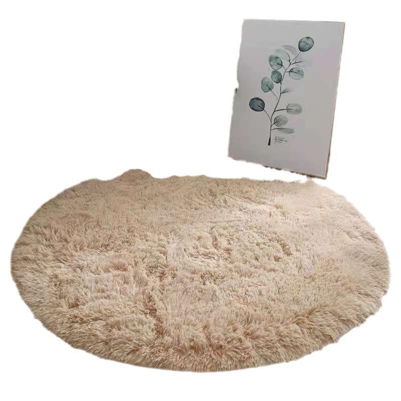Round Tie-Dyed Silk Wool Carpet - Non-Slip Coffee-Colored Bedroom & Living Room Rug