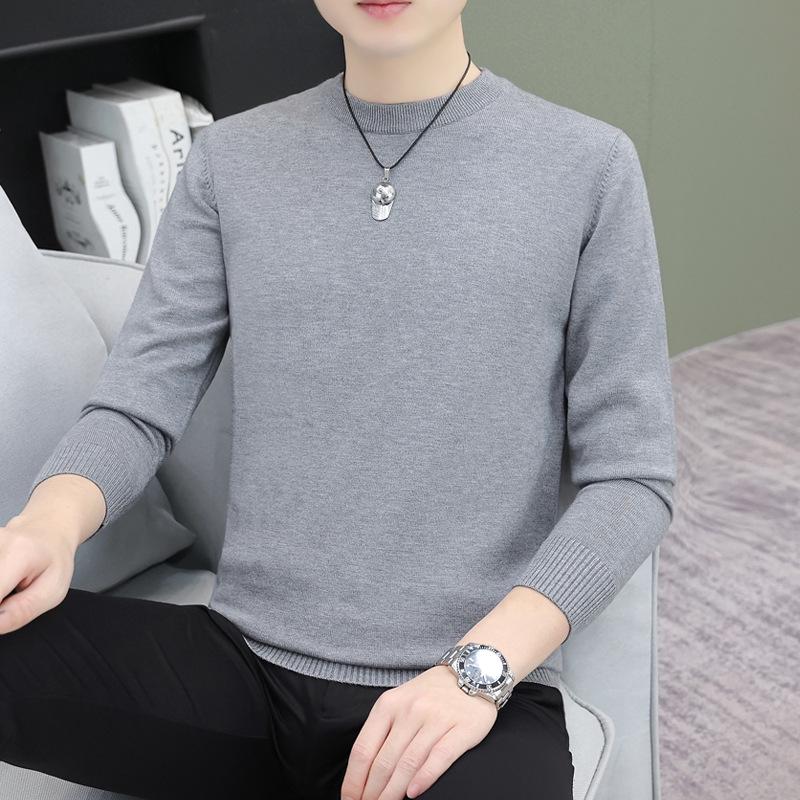 Men’s Solid Color Round Neck Pullover Sweater - Simple, Versatile Long Sleeve T-Shirt Style