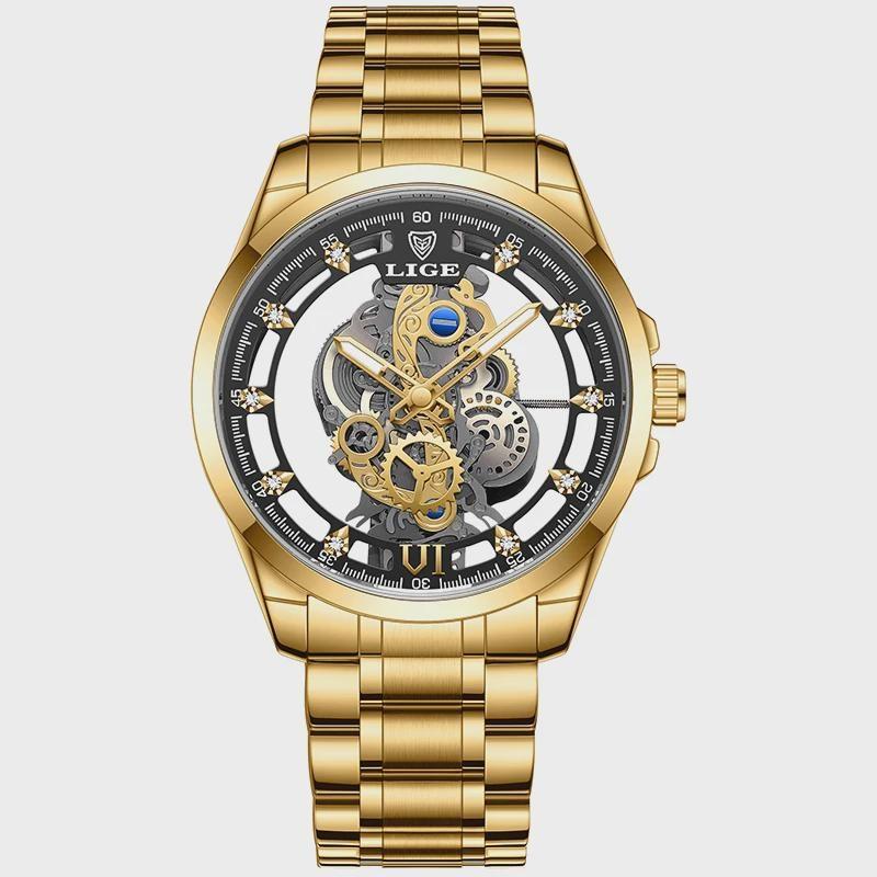 Men Watch Skeleton Quartz Wristwatch Gold Skeleton Retro Man Watch Top Brand Luxury Clock Mens Watches