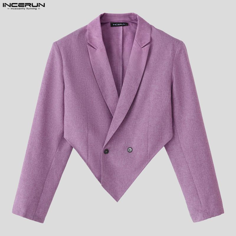 INCERUN 2PCS Men Long Sleeve Irregular Cropped Blazer and Long Pants Casual Loose Sets